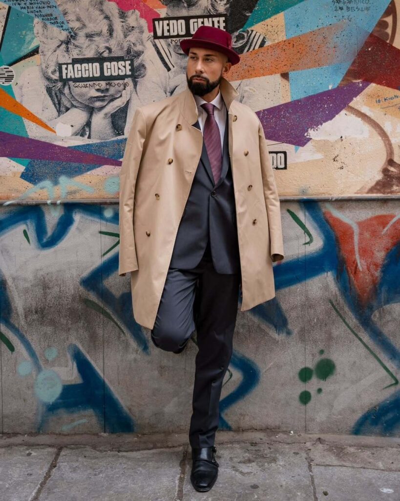 camel trench coat with gray suit 2024 12 27 11 12 53