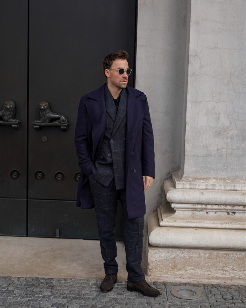 navy overcoat with plaid wool suit 2025 01 01 22 49 27
